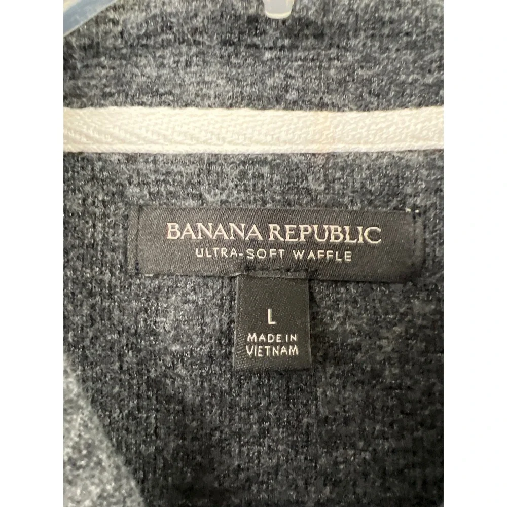 Banana Republic Sweater Mens Large Gray Ultra-Soft Waffle Shawl Collar Pullover